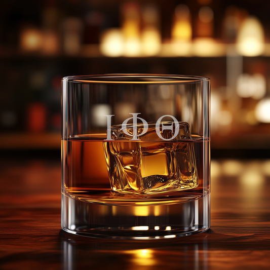Etched Iota Phi Theta Rock Glass