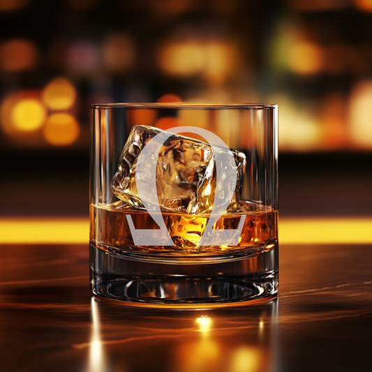 Etched Single Greek Omega Whiskey Rock Glass